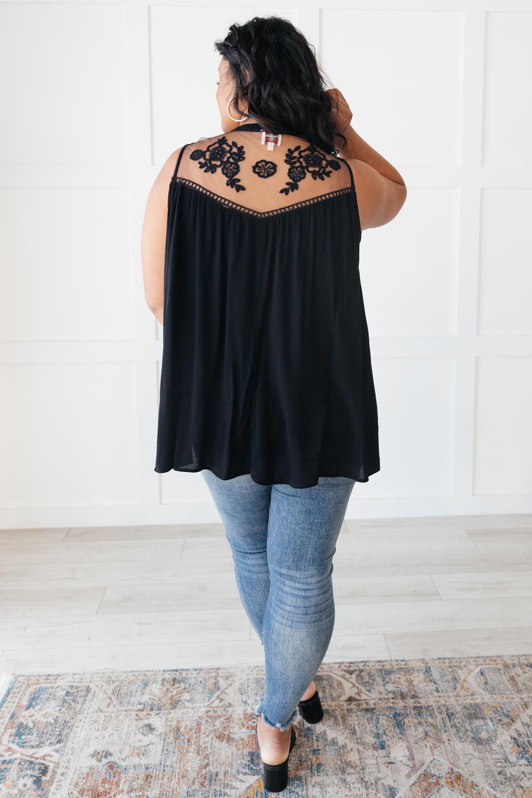 Floral Embroidered Swing Top in Black