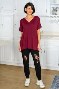 Let The Days Pass By Short Sleeve Top in Burgundy