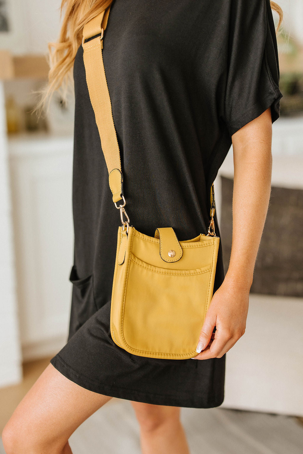 Millie Mini Nylon Crossbody Bag in Mustard