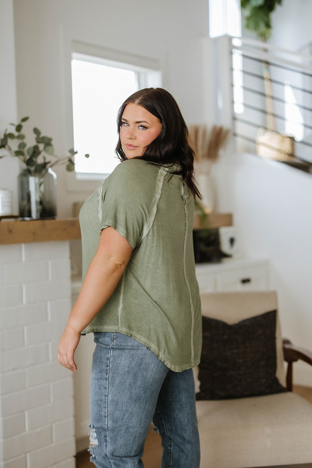 New Edition Mineral Wash T Shirt in Olive