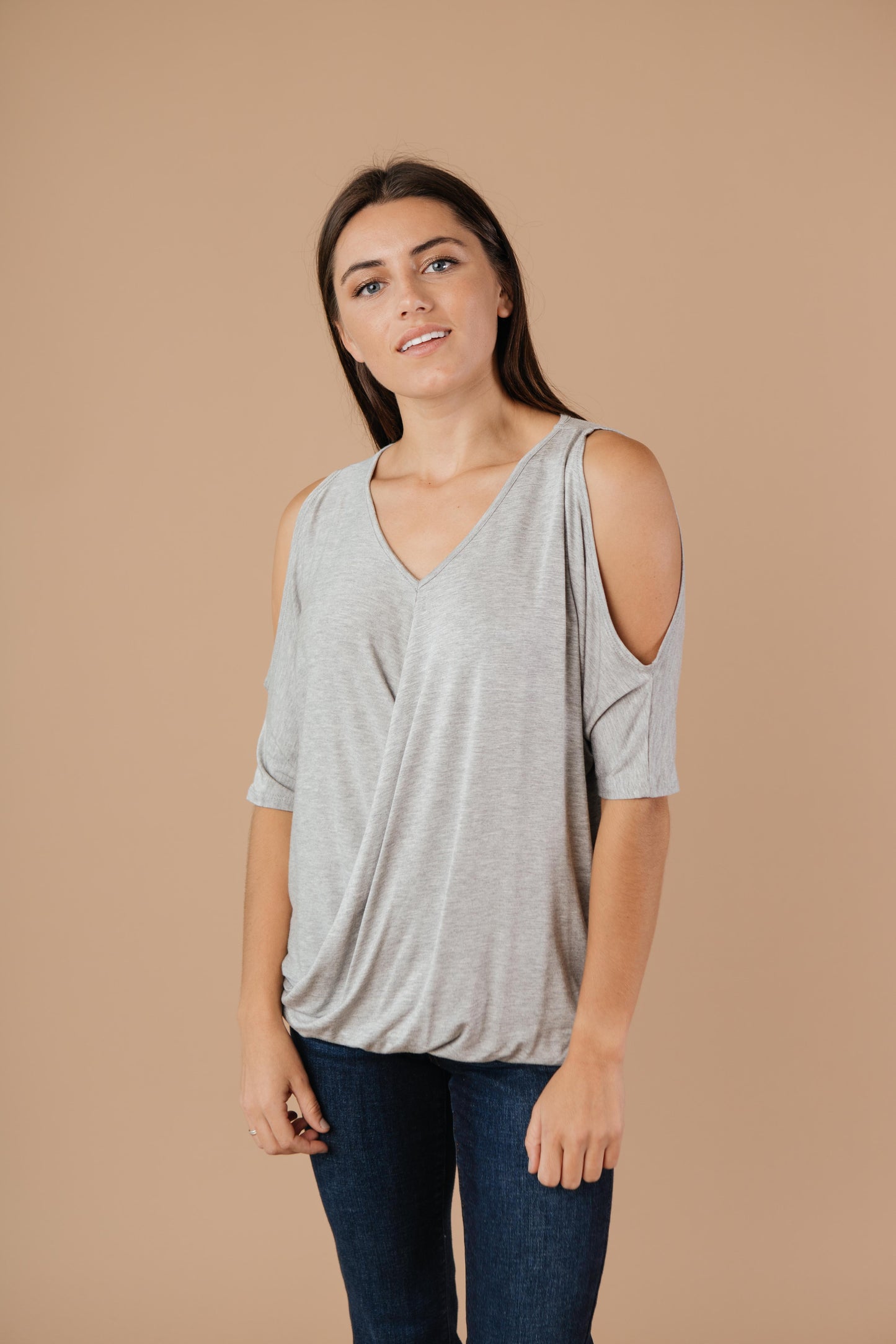Split The Check Top In Heather Gray
