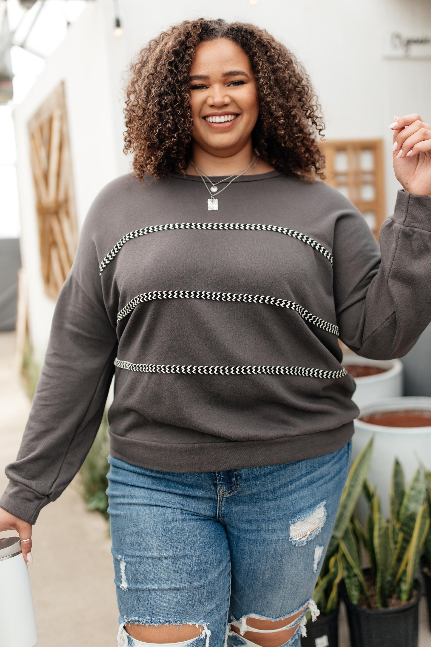 Stitched Together Pullover in Charcoal