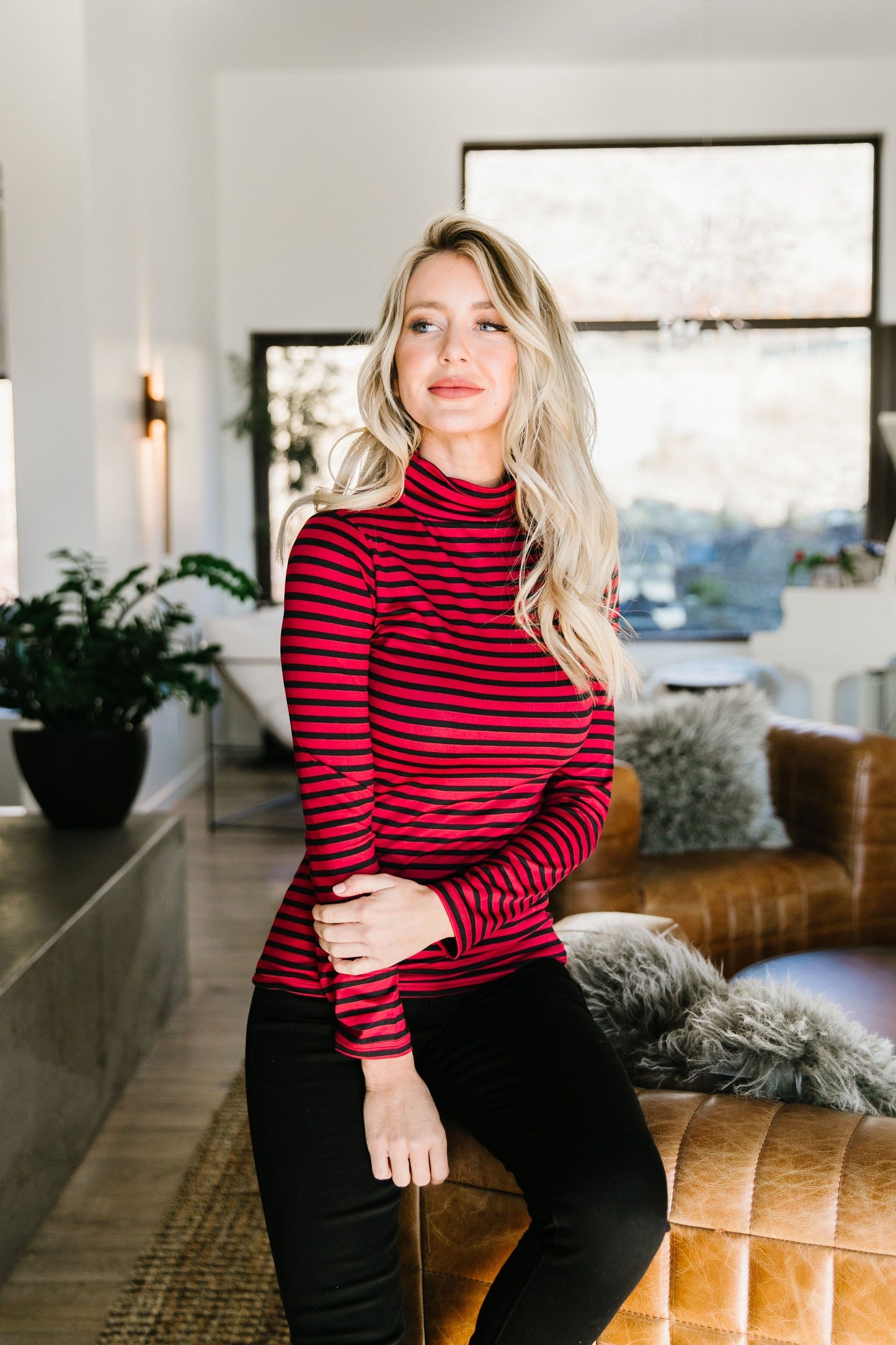 Layer Away Striped Turtleneck In Red