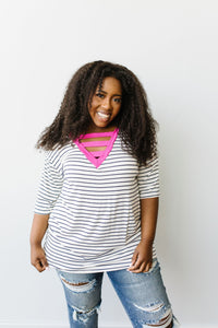 Pink Neon Striped V Top