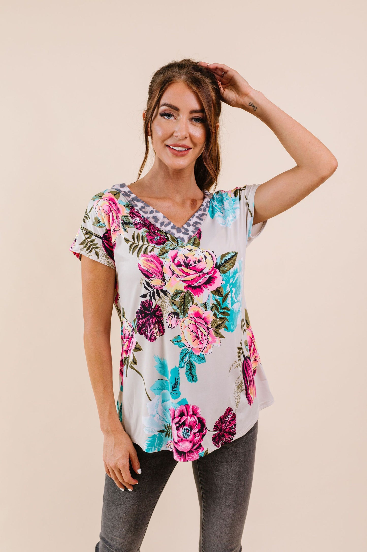 Unexpected Flowers V-Neck Top